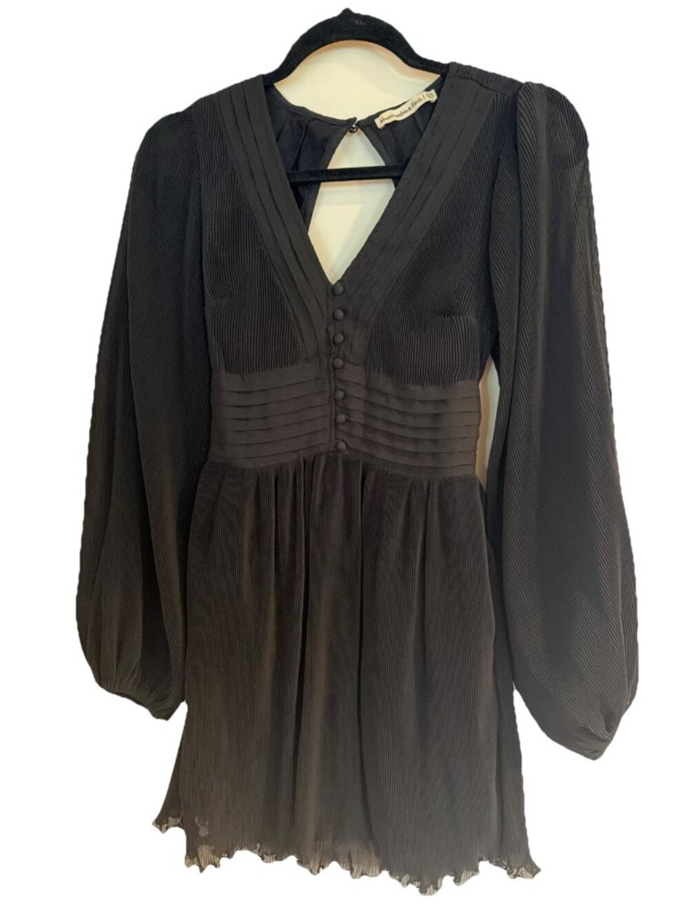 Abercrombie & Fitch Dress Black Pleated Chiffon Keyhole Back Sz XXS Whimseygoth